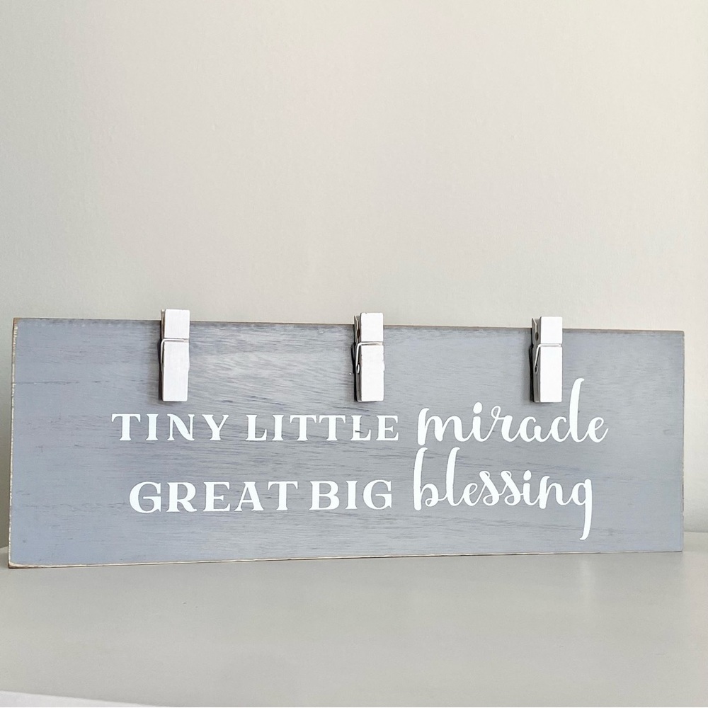 Tiny Little Miracle Baby Blessing Wooden Sign Picture Display